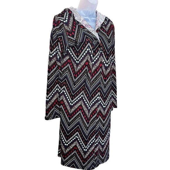 Cato Hooded Multicolor Chevron Duster Cardigan Sz L Aztec Geometric Artsy Tribal - Picture 8 of 11